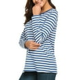 thumbnail image 1 of Arlun Womens T Shirts Classic Black White Striped Long Sleeve Crew Neck Tops Casual Loose Fit Comfy Lightweight Basic Pullovers Tee Shirts Blue M, 1 of 1