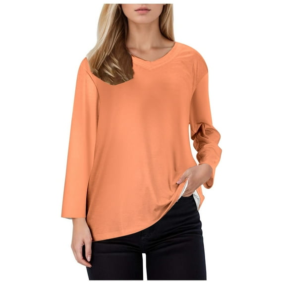Arlun,Womens T Shirts Plus Size Plain V Neck Loose Fit Casual Tshirts Tops Fall Fashion Baggy Comfortable Simple Basic Tees Shirts Orange XXL