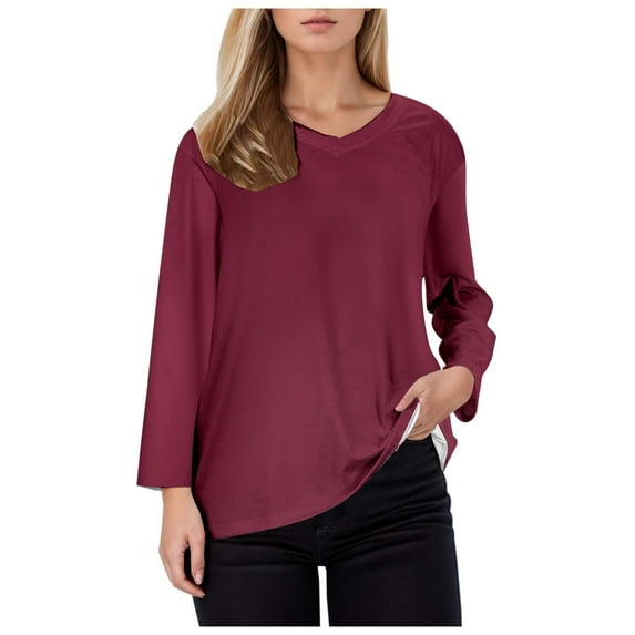 Arlun,Womens T Shirts Plus Size Plain V Neck Loose Fit Casual Tshirts Tops Fall Fashion Baggy Comfortable Simple Basic Tees Shirts XL