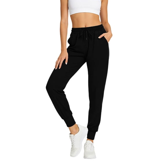 Arlun Womens Tapered Leg Jogger Pants with Pockets Soft Loose Fit Elastic Waist Comfortable Athletic Wear for Everyday Simple Stylish Pure Color Workout Trousers Black M