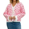 thumbnail image 1 of Arlun Womens Tie Front Lace up Cardigan V-Neck Tie Open Front Loose Leopard Ruffle Knit Sweater Cardigans Cute Soft Comfy Stylish Fall Winter Outwear Tops 2025 Pink XL, 1 of 6