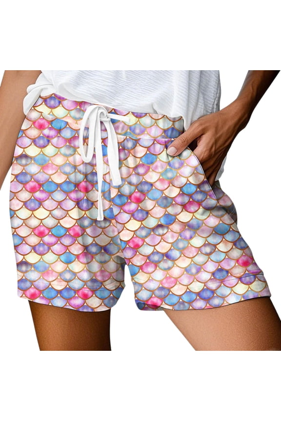 Arlun Womens Trendy 3D Fish Scale Printing Beach Shorts 2026 Fashion Vacation Outfit Ladies Drawstring Waisted Soft Comfortable Loose Wide Leg Casual Shorts 1-Pink XXL