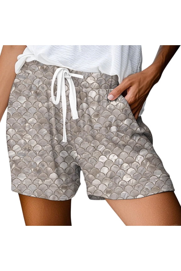 Arlun Womens Trendy 3D Fish Scale Printing Beach Shorts 2026 Fashion Vacation Outfit Ladies Drawstring Waisted Soft Comfortable Loose Wide Leg Casual Shorts 7-Khaki S