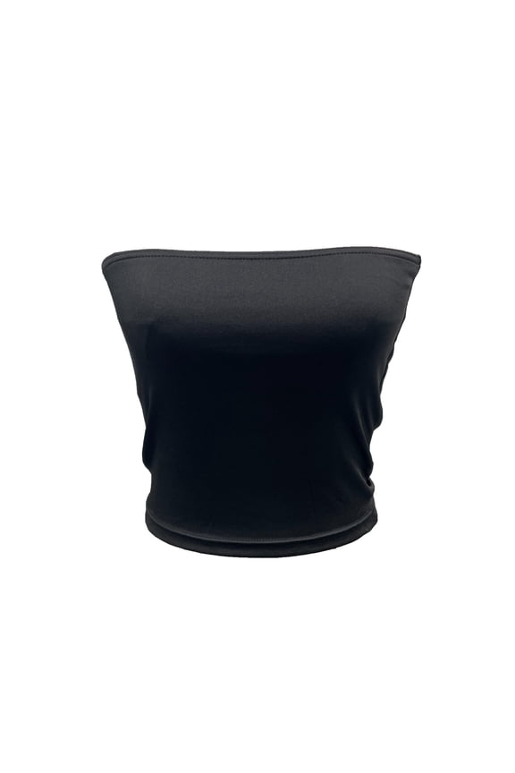 Womens Tube Tops with Built in Bras Summer Solid Color Strapless Backless Double Liner Detachable Pad Design Bandeau Top Comfy Breathable Sleeveless Basic Cropped Tees 1—Black XS