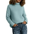 thumbnail image 1 of Arlun Womens Turtleneck Oversized Sweaters Knit Drop Shoulder Long Sleeve Pullovers Loose Fit Comfortable Solid Color Basic Sweater Tops Blue L, 1 of 4