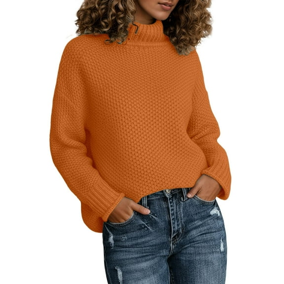 Arlun Womens Turtleneck Oversized Sweaters Knit Drop Shoulder Long Sleeve Pullovers Loose Fit Comfortable Solid Color Basic Sweater Tops RD2 L