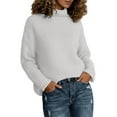 thumbnail image 1 of Arlun Womens Turtleneck Oversized Sweaters Knit Drop Shoulder Long Sleeve Pullovers Loose Fit Comfortable Solid Color Basic Sweater Tops White XL, 1 of 4