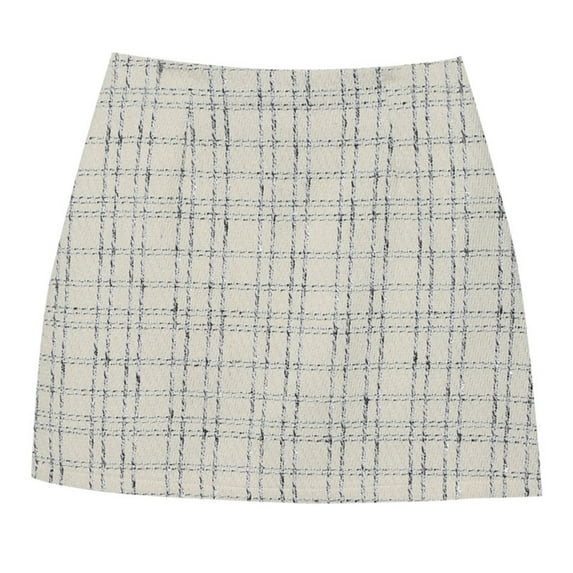 Arlun Womens Tweed and Polyester Mini Skirts Elegant Plaid Button A-Line High Waist Bodycon Wrap Short Skirts Zipper Design with Base Layer Fall Winter Pencil Skirt Beige XL