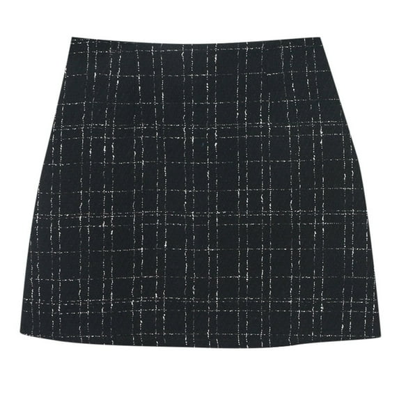 Arlun Womens Tweed and Polyester Mini Skirts Elegant Plaid Button A-Line High Waist Bodycon Wrap Short Skirts Zipper Design with Base Layer Fall Winter Pencil Skirt Black XL