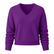 Arlun Womens V-Neck Sweater Fall Casual Long Sleeve Knit Pullover Top Trendy Lightweight Solid Color Work Going out Jumper Tops Winter Fashion Base Layer Sweaters Purple XXL