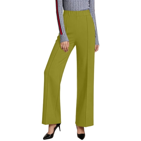 Arlun Womens Wide Leg Dress Pants Business Casual Flowy Work Palazzo Pants Solid Color Elastic High Waisted Pleated Front Straight Trousers for Daily Commuter Wear Gold M