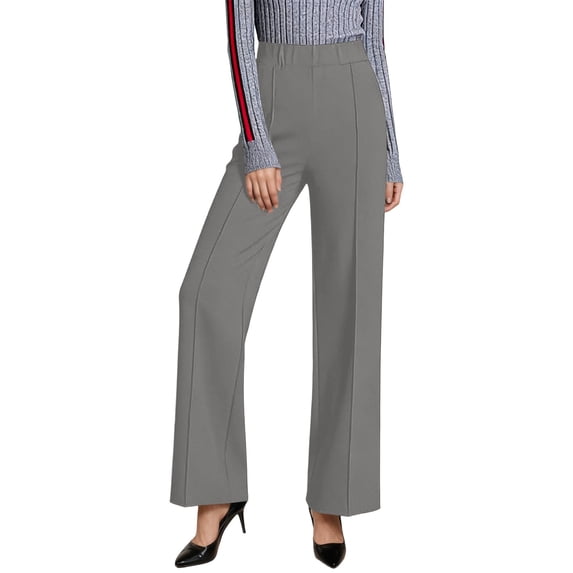 Arlun Womens Wide Leg Dress Pants Business Casual Flowy Work Palazzo Pants Solid Color Elastic High Waisted Pleated Front Straight Trousers for Daily Commuter Wear Grey XL