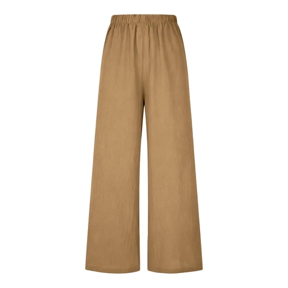 Arlun Womens Wide Leg Flowy Drawstring Palazzo Linen Pants Summer Beach Casual Elastic High Waisted Loose Trousers Soft Lightweight Breathable Leisure Pant Khaki XXL