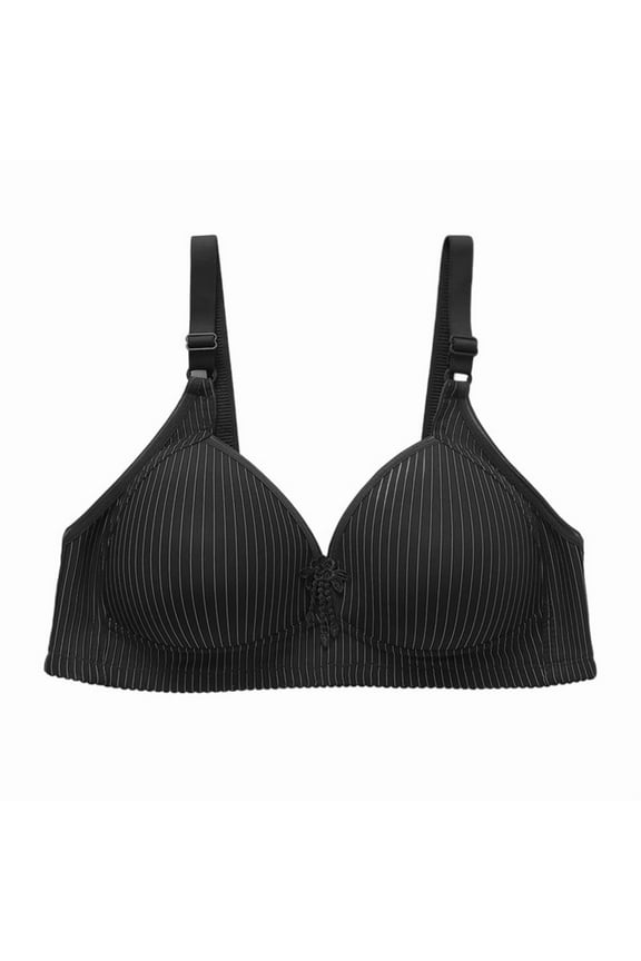 ,Womens Wireless Full Coverage Cup Bars Light Padded No Underwire Push up Bra Soft Comfort Lightweight Thin Bras Fashion Striped Printed Adjustable Straps Bralettes Black 44