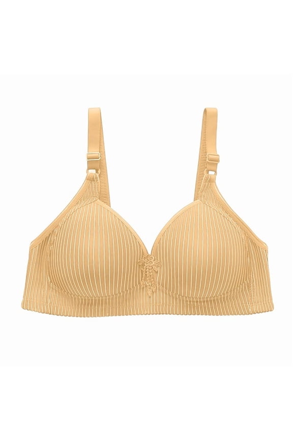 ,Womens Wireless Full Coverage Cup Bars Light Padded No Underwire Push up Bra Soft Comfort Lightweight Thin Bras Fashion Striped Printed Adjustable Straps Bralettes Light Yellow 40