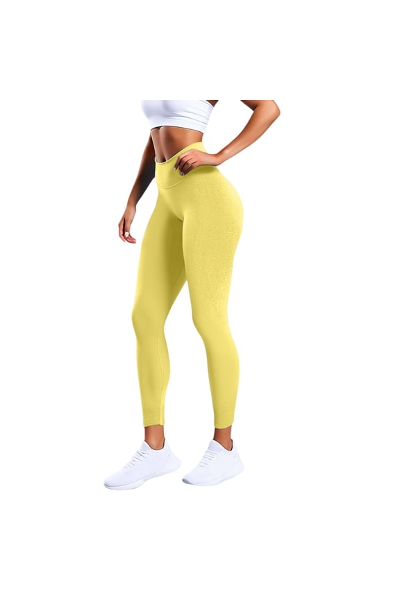 Womens Workout Seamless Scrunch Lifting High Waisted Gym Yoga Leggings Soft Lightweight Comfy Running Fitness Pants Fashion Solid Color Casual Tights Yellow M