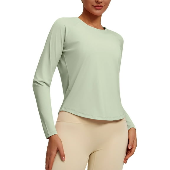 Arlun,Womens Yoga Thin T Shirts Casual Lightweight Quick Drying Crewneck Long Sleeve Workout Tops Plus Size Comfortable Breathable Tshirts for Running Fitness Hiking Light Green XL