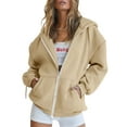 thumbnail image 1 of Arlun Womens Zip up Hoodies Fall Preppy Solid Color Loose Sweatshirts Jackets Casual Baggy Comfortable Basic Sports Hooded Sweatshirts Tops 2025 Winter Clothes Khaki M, 1 of 6