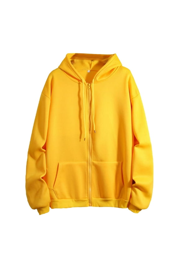 Womens Zip up Hoodies Oversized Solid Color Loose Comfy Sweatshirts Long Sleeve Cute Fashion Fall Winter Casual Workout Full Zipper Jackets Outerwear with Pockets Yellow XXL