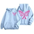 thumbnail image 1 of Arlun Womens Zip up Hoodies Pink Ribbon Cancer Awareness Graphic Hooded Sweatshirts Loose Fit Long Sleeve Drawstring Full Zipper Jackets with Pockets Sky Blue2 M, 1 of 6