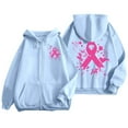 thumbnail image 1 of Arlun Womens Zip up Hoodies Pink Ribbon Cancer Awareness Graphic Hooded Sweatshirts Loose Fit Long Sleeve Drawstring Full Zipper Jackets with Pockets Sky Blue S, 1 of 6