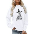 thumbnail image 1 of Arlun Yes I Can Drive A Stick Sweatshirts For Women Halloween Witch Printed Pullover Sweatshirts Plus Size Crew Neck Long Sleeve Loose Comfy Hoodless Tops White XL, 1 of 4