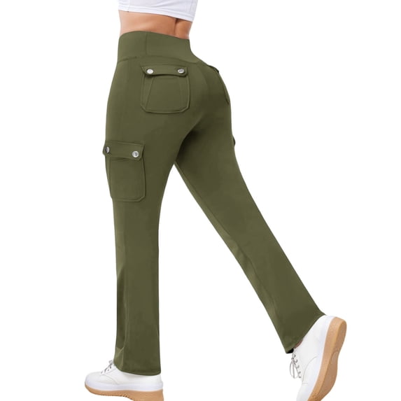 Arlun Yoga Flare Pants for Women High Waisted Drawstring Workout Casual Cargo Leggings with Multiple Pockets Stretchy Lightweight Soft Comfy Bootcut Pant Army Green XXL
