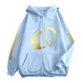 thumbnail image 1 of Arlun Zipper up Football Hoodies for Women Football Game Day Hooded Sweatshirts Fashion Graphic Printed Casual Loose Fit Long Sleeve Jacket Fall Winter Tops Light Blue XXL, 1 of 4