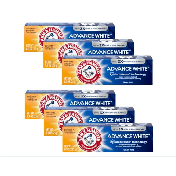 Arm And Hammer Advanced White Baking Soda And Peroxid Toothpaste Travel Size - 0.9 Oz, 6 Pack