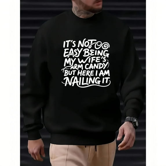 Arm Candy Sweater Letter Graphic Tee Top Cotton Vintage long Sleeve Casual Shirt Black S-3XL