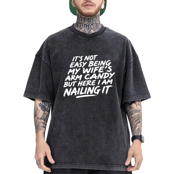 Arm Candy T-Shirt Graphic Tee Humor Top Cotton Washed Vintage Short Sleeve Fashion Casual Black S-2XL Plus Size