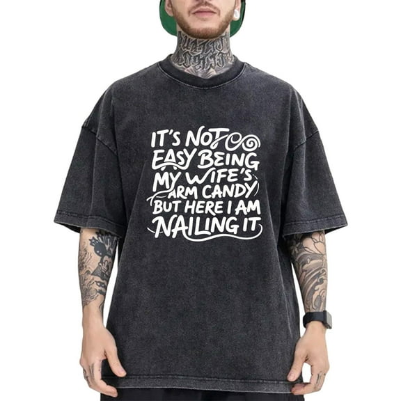 Arm Candy T-Shirt Graphic Tee Washed Top Cotton Vintage Short Sleeve Casual Shirt Black S-2XL Plus Size