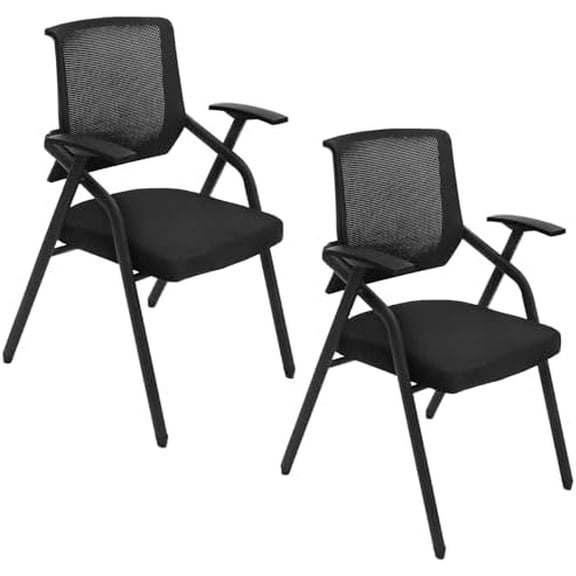Arm Chair, 2 Pack Folding Office Desk Chair, Mesh Guest Reception Stack Chairs, Executive Office Chairs for Conference Waiting Room, with Arms - Anti-Slip Feet - Mesh Net Back, Black$$Office