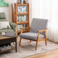 thumbnail image 1 of Arm Chair Accent Chair, Wooden Mid-Century Modern Accent Chairs, Elegant Upholstered Lounge Chair for Living Room, Bedroom, Linen Fabric Padded Reading Chair, Side Chair (Light Grey), 1 of 7