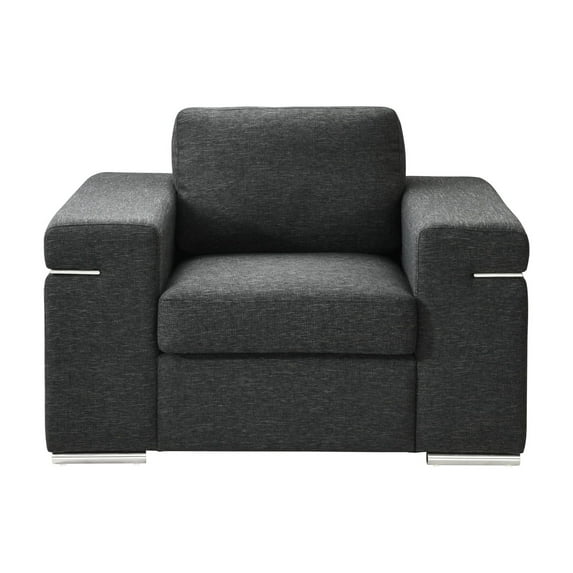 Arm Chair With Black Linen, European Living Room Delight, Strong Hardwood Frame, Removable Cushion Pair, Comfortable Full Foam Seat, Brushed Stainless Legs, 18" Seat Height, 23" Depth, 25" Width,