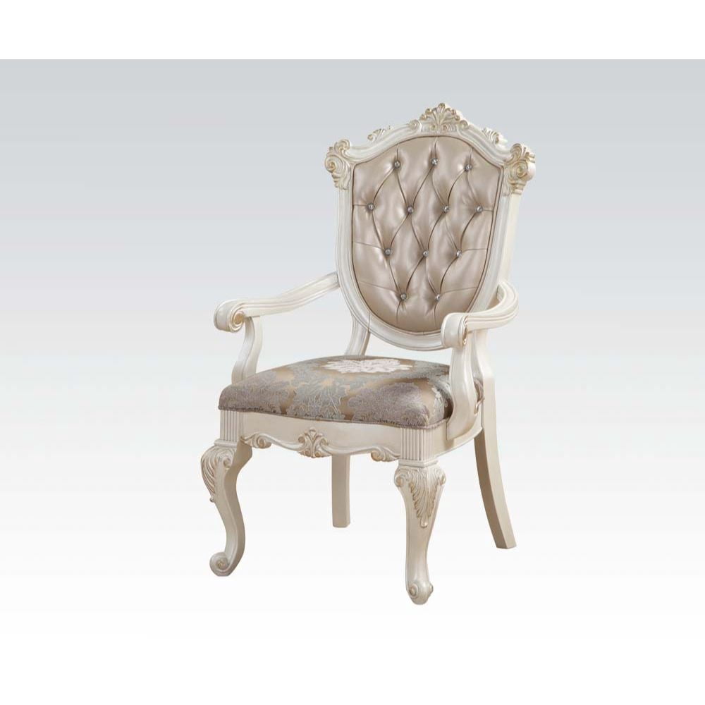 Acme Chantelle Arm Chair (Set-2) Rose Gold Synthetic Leather & Pearl White