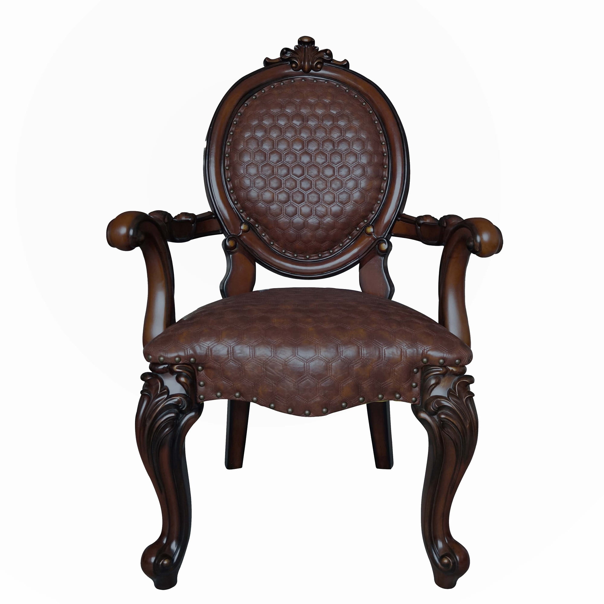 Brown Faux Leather Arm Chair with Nailhead Trim