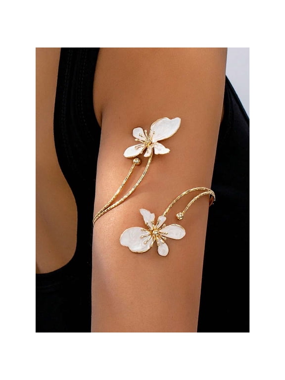 Arm Cuff Jewelry for Women Adjustable Flower Cuff Bangle Bracelet Gold Armband Upper Jewelry Gifts for Women Boho Western Accessories