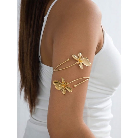 Arm Cuff Jewelry for Women Adjustable Flower Cuff Bangle Bracelet Gold Armband Upper Jewelry Gifts for Women Boho Western Accessories