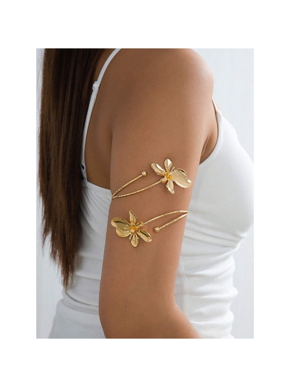 Arm Cuff Jewelry for Women Adjustable Flower Cuff Bangle Bracelet Gold Armband Upper Jewelry Gifts for Women Boho Western Accessories