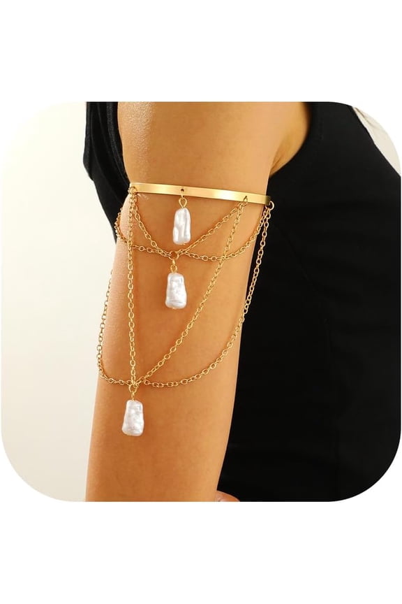 Arm Cuff Layered Bracelet Adjustable Upper Arm Cuff Bangle Gold Jewelry Gifts for Women Boho Summer Beach Essentials