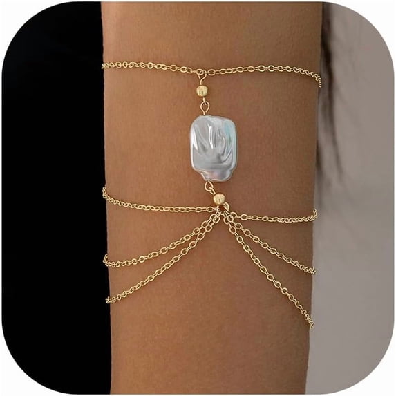Arm Cuff Shell Bracelet Adjustable Upper Arm Cuff Bangle Gold Jewelry Gifts for Women Boho Summer Beach Vacation Essentials