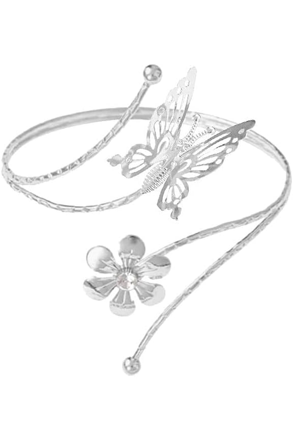 Arm Cuff, Upper Arm Band Cuff Bracelet, Gold Silver Boho Adjustable Flower Butterfly Cuff Set Birthday Friendship Gift Holiday Beach Women's Jewelry