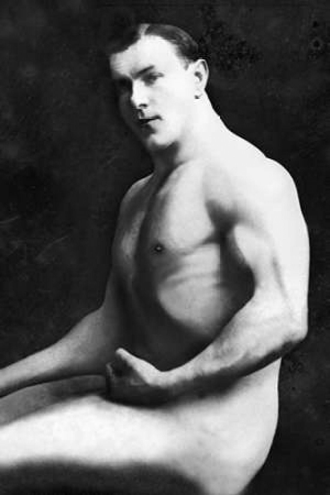 Arm Curl from Seated Pose Canvas Art - Vintage Muscle Men (12 x 18)