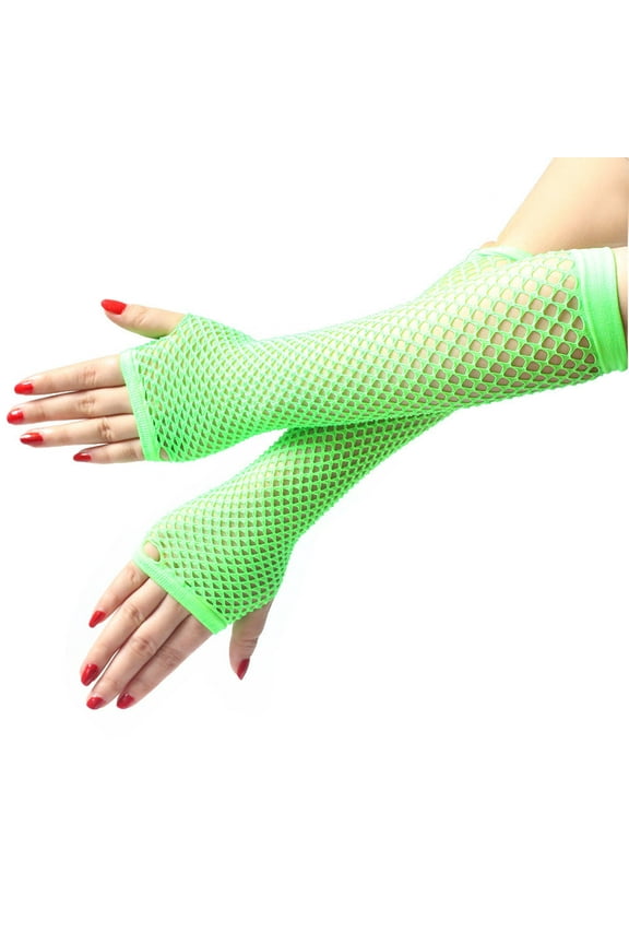 Arm Fishnets! Audhol Ladies Girls Neon Long Fingerless Fishnet Lace High Elasticity Gloves Lace Gloves Fingerless Green One Size