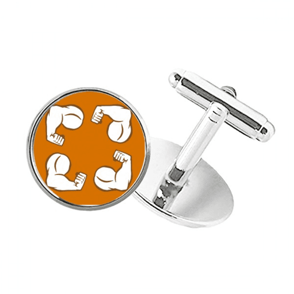 Arm Fist Power Cycle Round Button Cuff Clip Stud Cufflinks