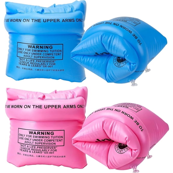 Arm Floaties for Adults - 4 Pack Pool Floats Arm Bands Flotation Tubes, Blue Pink Inflatable Swim Water Ring PVC Arms Floaty Floater Sleeves for Women Men Summer Outdoor Swimming Pool Beach Party