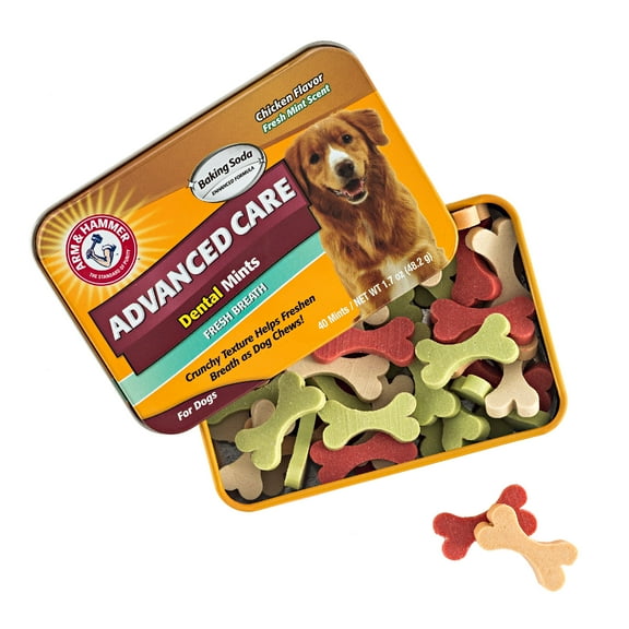 Arm & Hammer Advanced Care Chicken Flavored Dental Mints for Dogs, Freshens Breath & Reduces Tartar, 40 Count