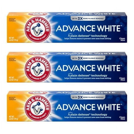 Arm & Hammer Advanced White Extreme Whitening Toothpaste, Triple Pack (Contains Three 6 Ounce Tubes) -Clean Mint - Fluoride Toothpaste (Pack Of 3)