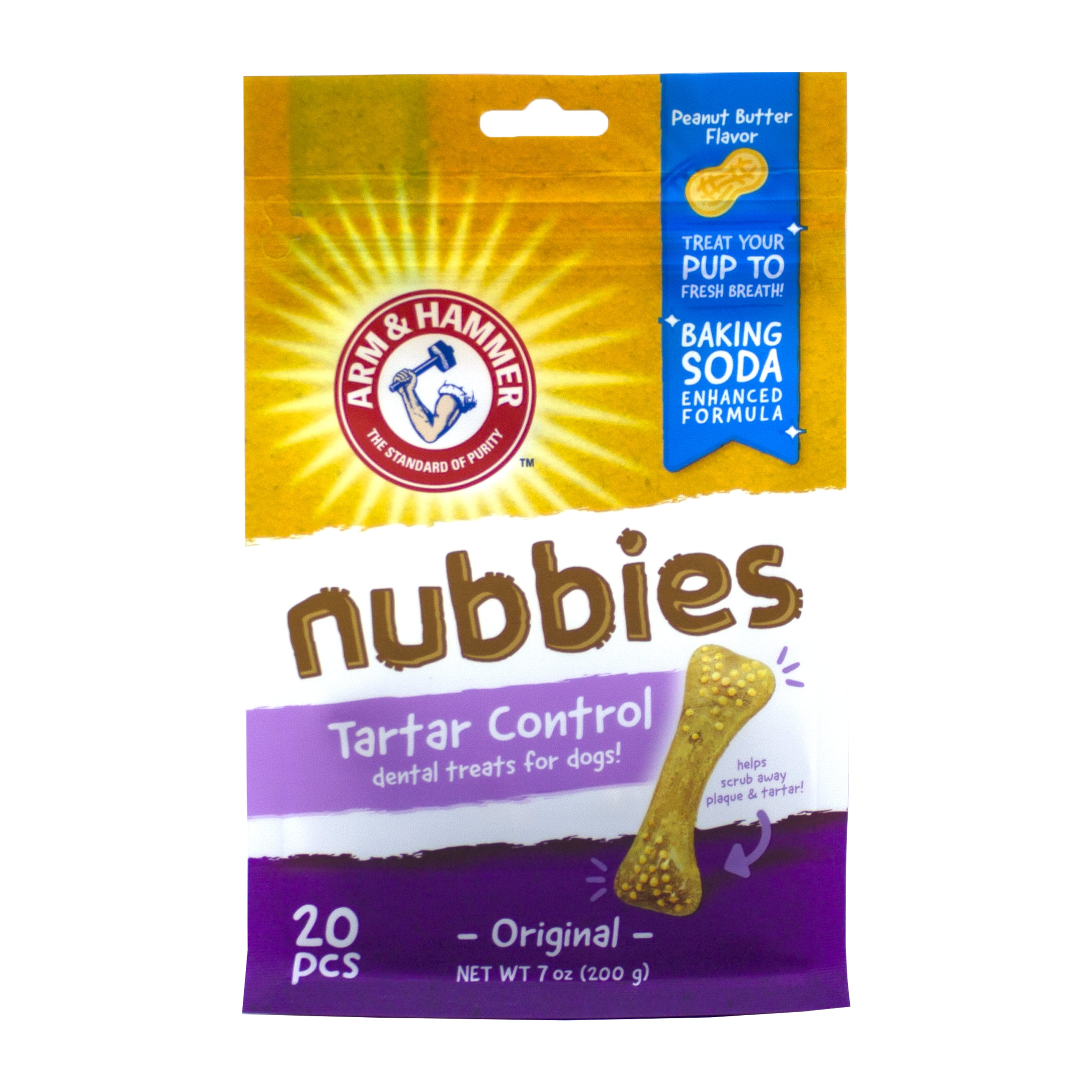 Arm & Hammer Baking Soda Infused Dental Treats | Nubbies Originals for Dogs in Peanut Butter Flavor, 20 Count